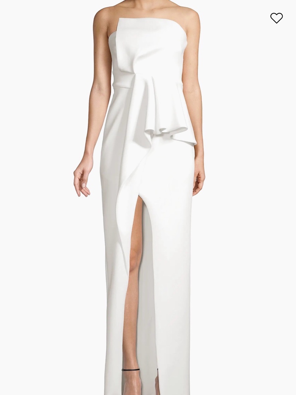 Black Halo White Strapless Gown with Ruffle Detail